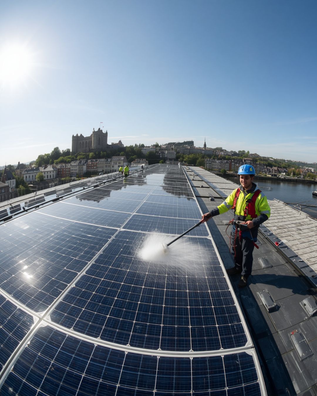 Cleaning solar panels in the city