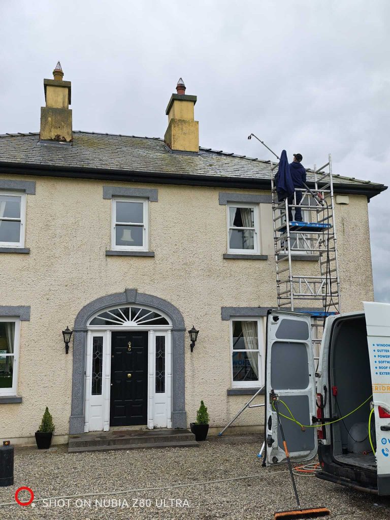 roof cleaning in progress